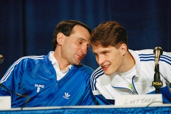 Mike Krzyzewski and Christian Laettner