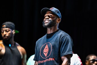 Former world welterweight king Floyd Mayweather looks on during his weigh-in event in Miami, Florida on June 5, 2021. - Former world welterweight king Floyd Mayweather said May 4, 2021 he will face off against YouTube personality Logan Paul in an exhibiti