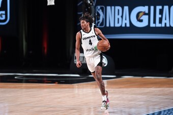 ORLANDO, FL - MARCH 8: Jalen Green #4 of Team Ignite handles the ball during the game against the Raptors 905 during the NBA G League Playoffs on March 8, 2021 at AdventHealth Arena in Orlando, Florida. NOTE TO USER: User expressly acknowledges and agrees