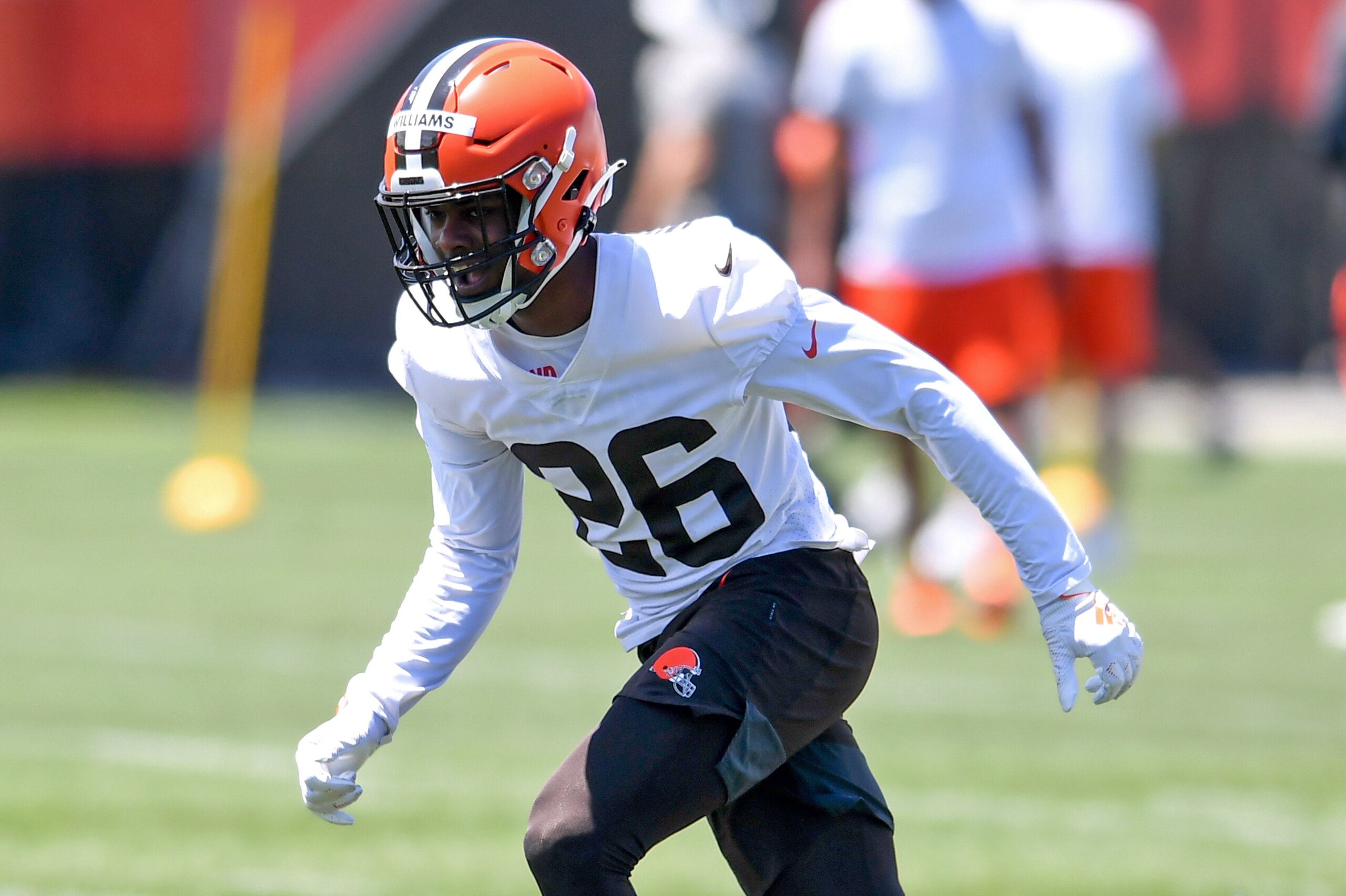 BEREA, OH - JUNE 16: Cornerback Greedy Williams #26 of the Cleveland Browns runs a drill during a mini camp at the Cleveland Browns training facility on June 16, 2021 in Berea, Ohio. (Photo by Nick Cammett/Diamond Images via Getty Images) BEREA, OH - JUNE 16: Cornerback Greedy Williams #26 of the Cleveland Browns runs a drill during a mini camp at the Cleveland Browns training facility on June 16, 2021 in Berea, Ohio. (Photo by Nick Cammett/Diamond Images via Getty Images)