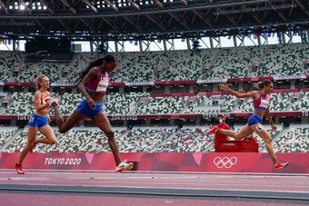 McLaughlin beating out Muhammad to win her first gold in the 400-meters.