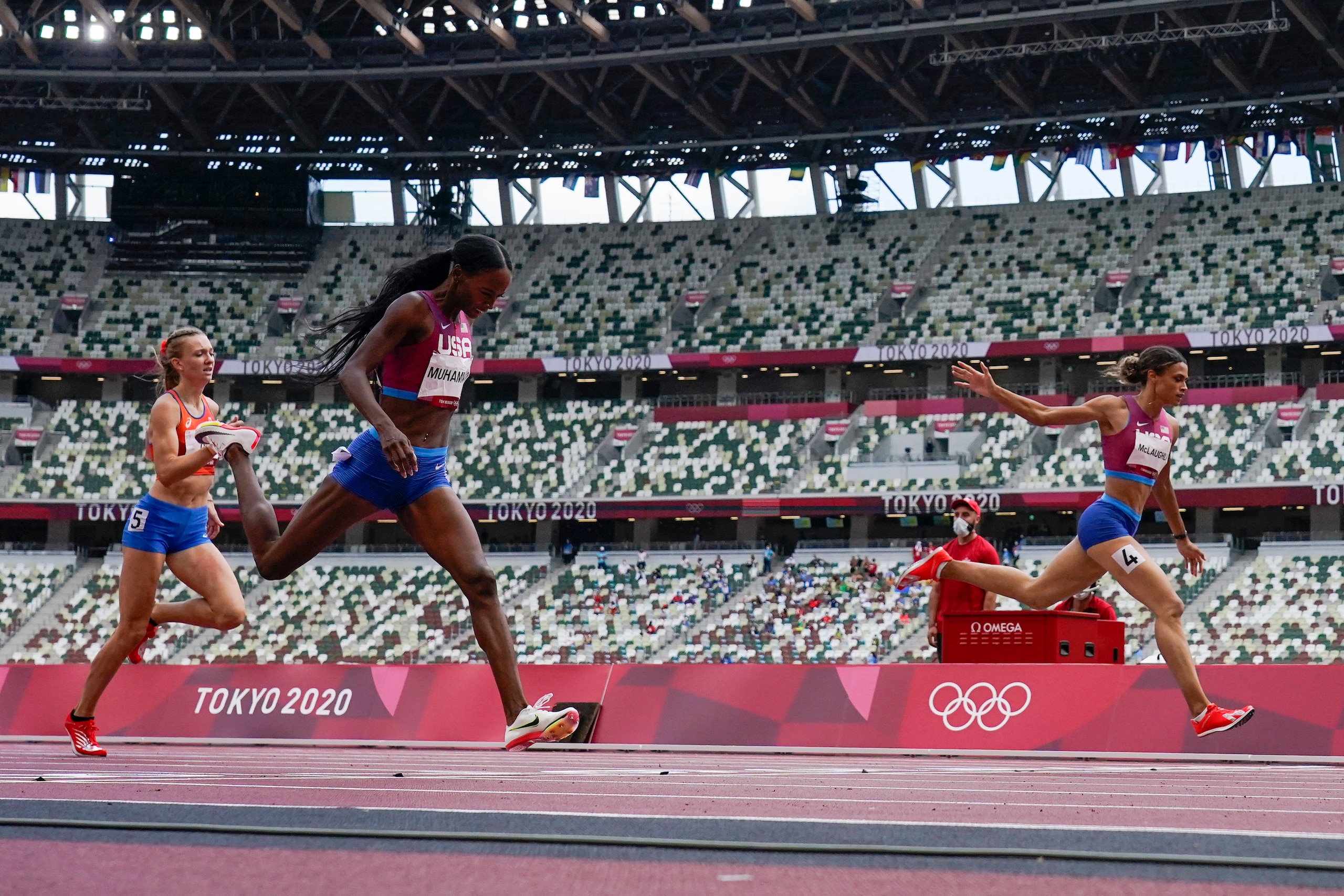 McLaughlin beating out Muhammad to win her first gold in the 400-meters. McLaughlin beating out Muhammad to win her first gold in the 400-meters.