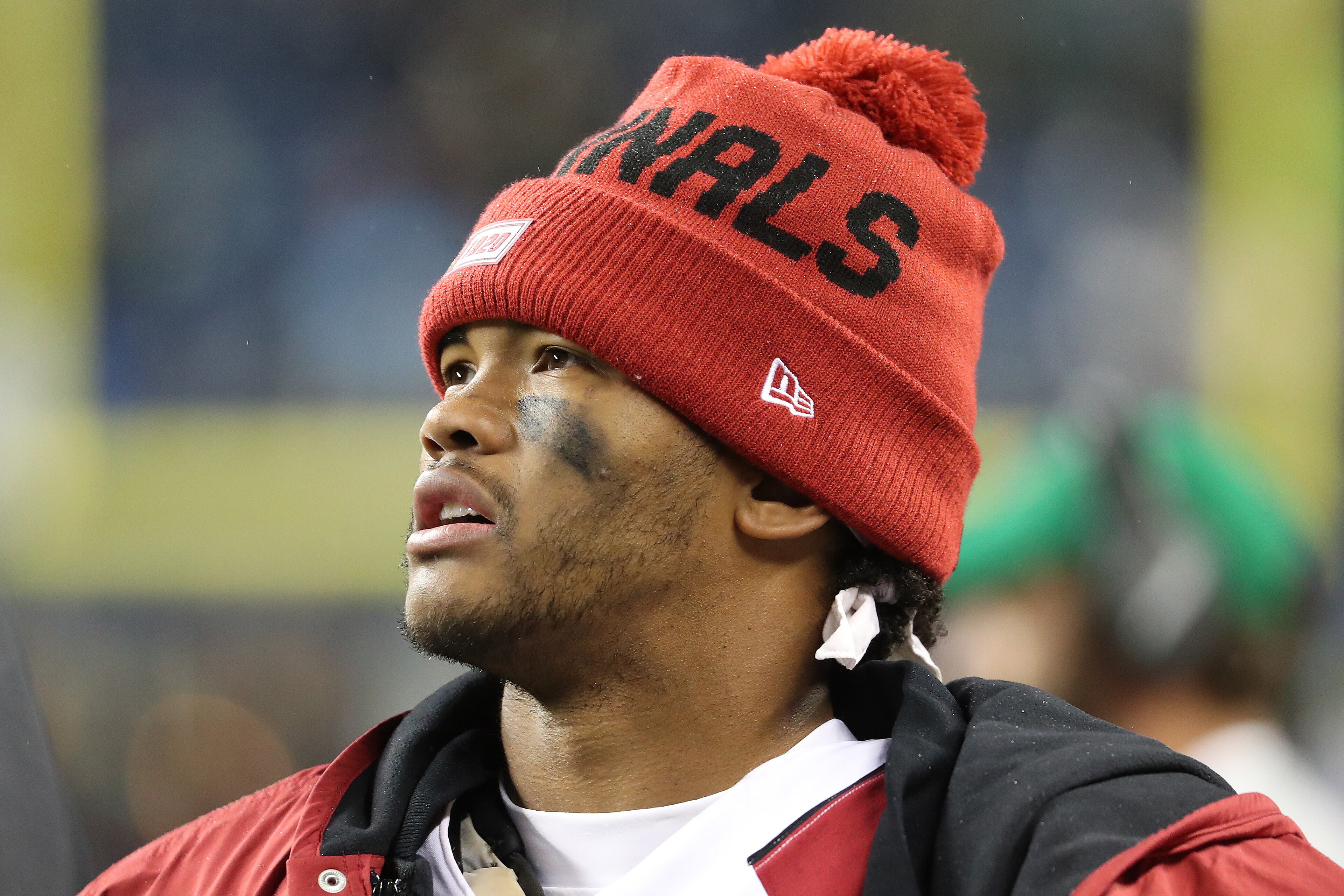 SEATTLE, WASHINGTON - DECEMBER 22: Kyler Murray #1 of the Arizona Cardinals looks on in the fourth quarter after exiting the game in the third quarter due to an injury against the Seattle Seahawks during their game at CenturyLink Field on December 22, 201