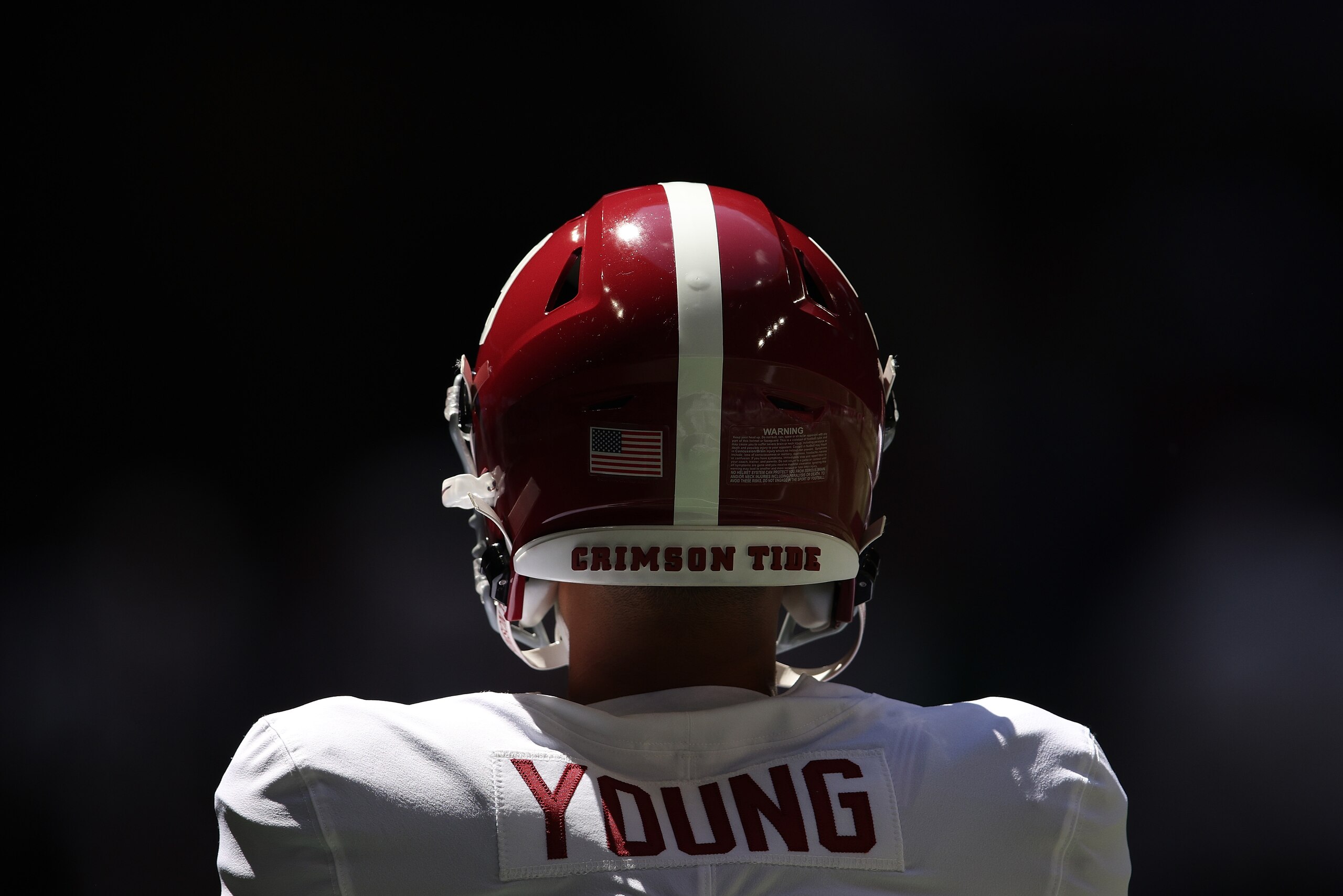 ATLANTA, GEORGIA - SEPTEMBER 04:  Bryce Young #9 of the Alabama Crimson Tide warmups up prior to facing the Miami Hurricanes during the Chick-fil-A Kick-Off Game at Mercedes-Benz Stadium on September 04, 2021 in Atlanta, Georgia. (Photo by Kevin C. Cox/Ge