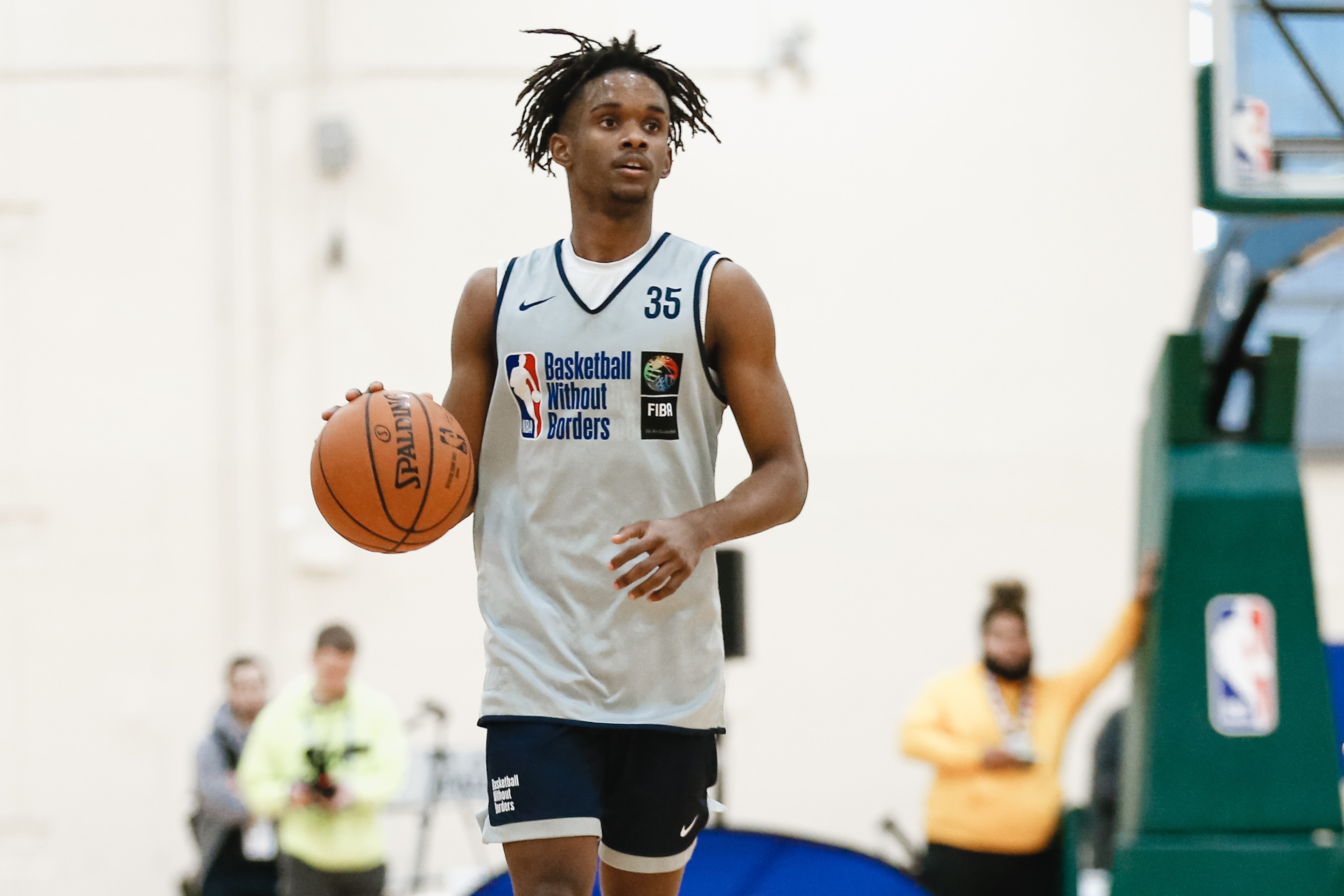 CHICAGO, IL - FEBRUARY 17: Jean Montero #35 handles the ball during the BWB Camp as part of 2020 NBA All Star Weekend on February 17, 2020 at Quest Multisport in Chicago, Illinois. NOTE TO USER: User expressly acknowledges and agrees that, by downloading 