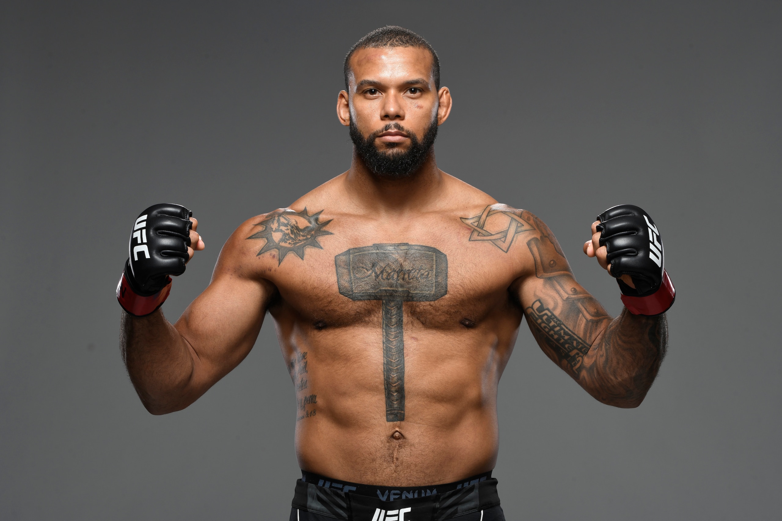 LAS VEGAS, NEVADA - OCTOBER 02:  Thiago Santos of Brazil poses for a portrait backstage during the UFC Fight Night event at UFC APEX on October 02, 2021 in Las Vegas, Nevada. (Photo by Mike Roach/Zuffa LLC)