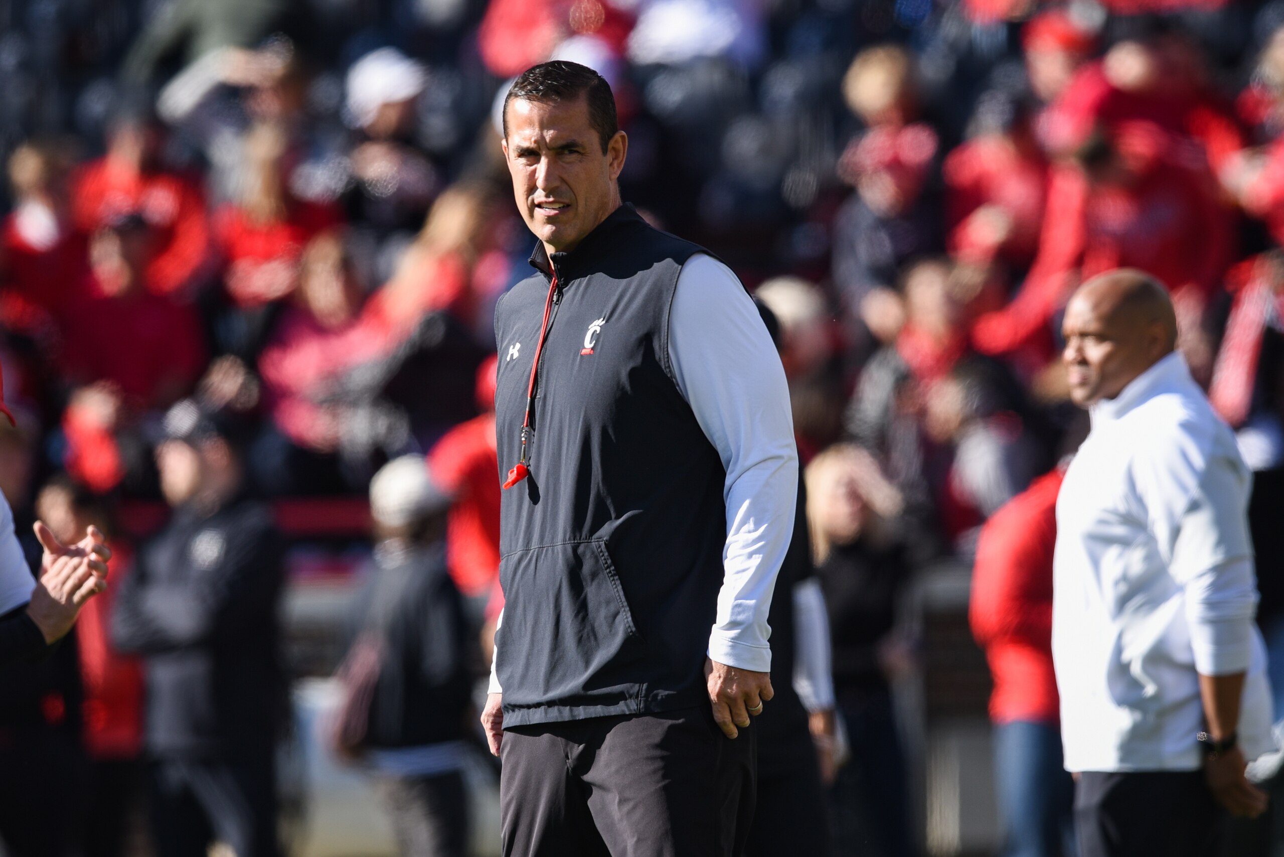 CINCINNATI, OH - NOVEMBER 06: Cincinnati head coach Luke Fickell prior to a college football game between the Tulsa Golden Hurricane and Cincinnati Bearcats on November 6, 2021 at Nippert Stadium in Cincinnati, OH. (Photo by James Black/Icon Sportswire vi