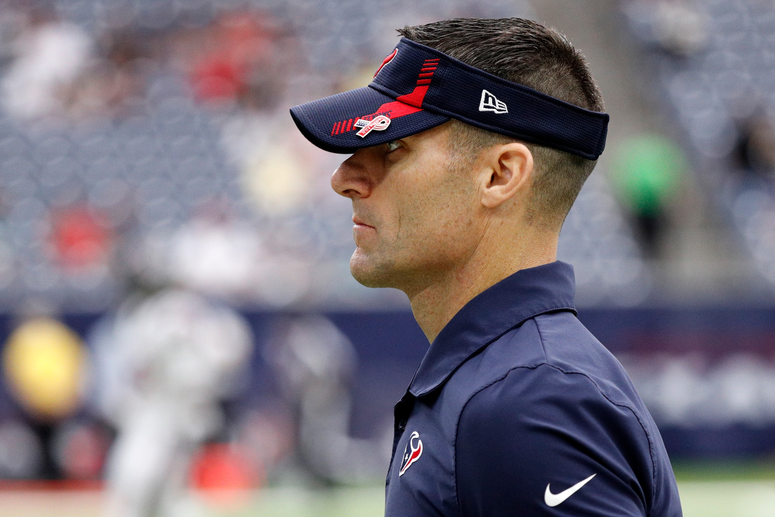 HOUSTON, TEXAS - SEPTEMBER 12: General manager Nick Caserio of the Houston Texans looks on prior to the game against the Jacksonville Jaguars at NRG Stadium on September 12, 2021 in Houston, Texas. (Photo by Bob Levey/Getty Images)