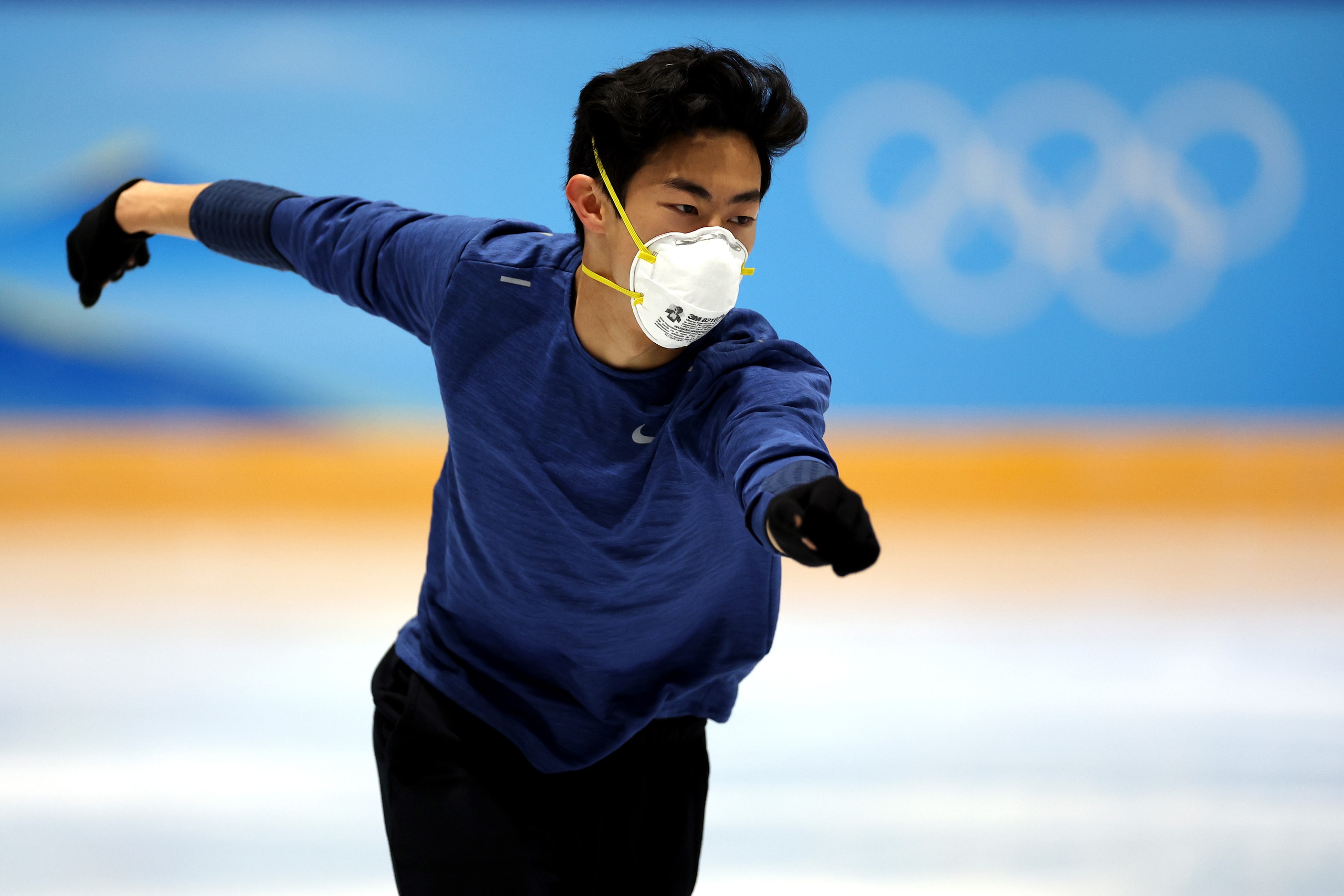 BEIJING, CHINA - JANUARY 30: Nathan Chen of Team United States skates during a practice session ahead of the Beijing 2022 Winter Olympic Games at the Capital Indoor Stadium practice rink on January 30, 2022 in Beijing, China.  (Photo by Matthew Stockman/G