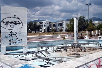ATHENS, GREECE - JULY 31: General view of the former Olympic Village in Athens, Greece on July 31, 2014. Ten years ago the XXVIII Olympiad was held in Athens from the 13th - 29th August with the motto