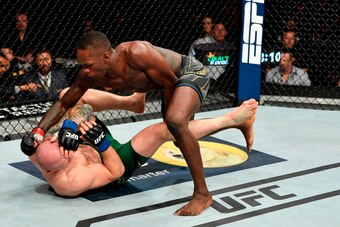 GLENDALE, ARIZONA - JUNE 12:  Israel Adesanya faces Marvin Vettori in their middleweight championship bout during the UFC 263 event at the Gila River Arena on June 12, 2021 in Glendale, Arizona. (Photo by Jeff Bottari/Zuffa LLC via Getty Images)