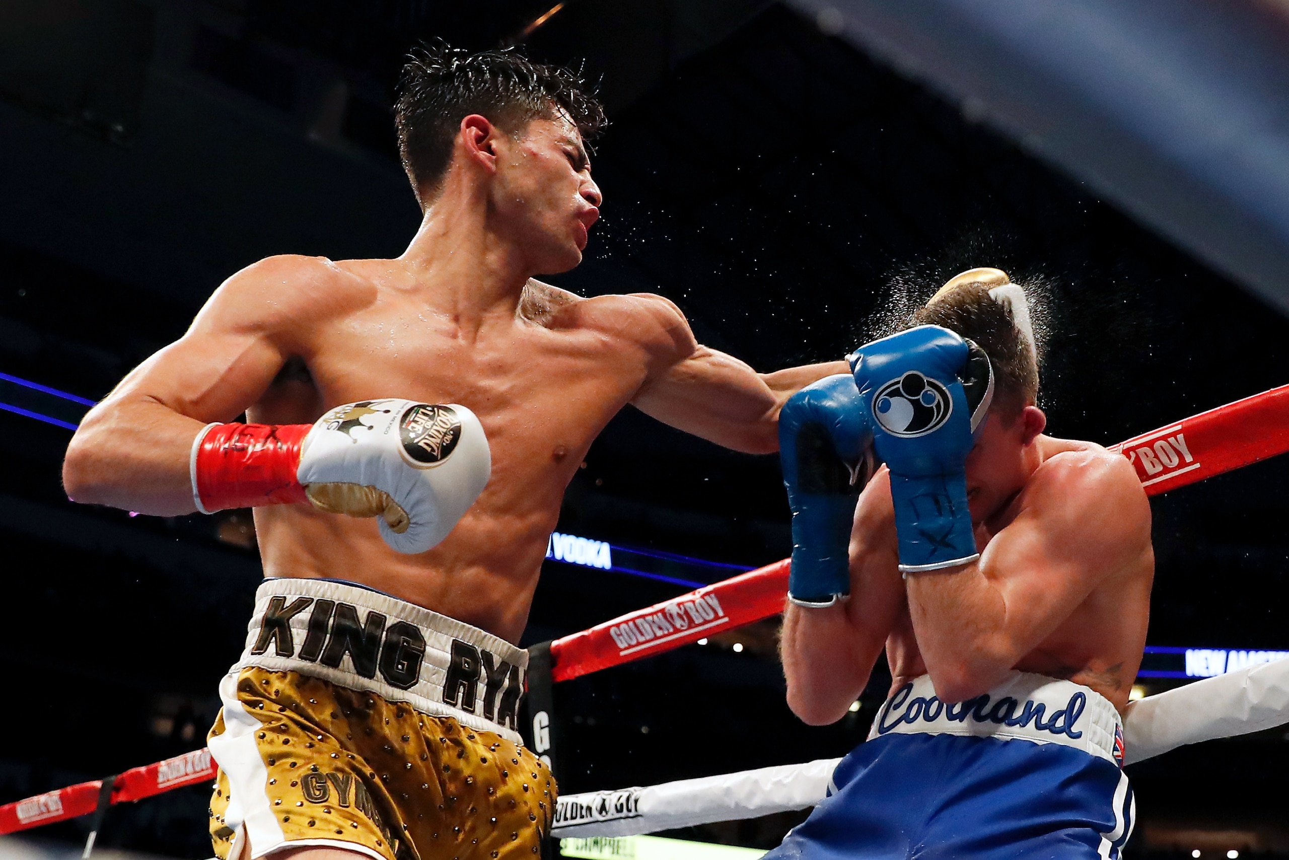 DALLAS, TEXAS - JANUARY 02: Ryan Garcia lands a left hook against Luke Campbell during the WBC Interim Lightweight Title fight at American Airlines Center on January 02, 2021 in Dallas, Texas. (Photo by Tim Warner/Getty Images) DALLAS, TEXAS - JANUARY 02: Ryan Garcia lands a left hook against Luke Campbell during the WBC Interim Lightweight Title fight at American Airlines Center on January 02, 2021 in Dallas, Texas. (Photo by Tim Warner/Getty Images)