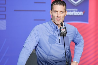 INDIANAPOLIS, IN - MAR 01: Nick Caserio, general manager of the Houston Texans speaks to reporters during the NFL Draft Combine at the Indiana Convention Center on March 1, 2022 in Indianapolis, Indiana. (Photo by Michael Hickey/Getty Images)