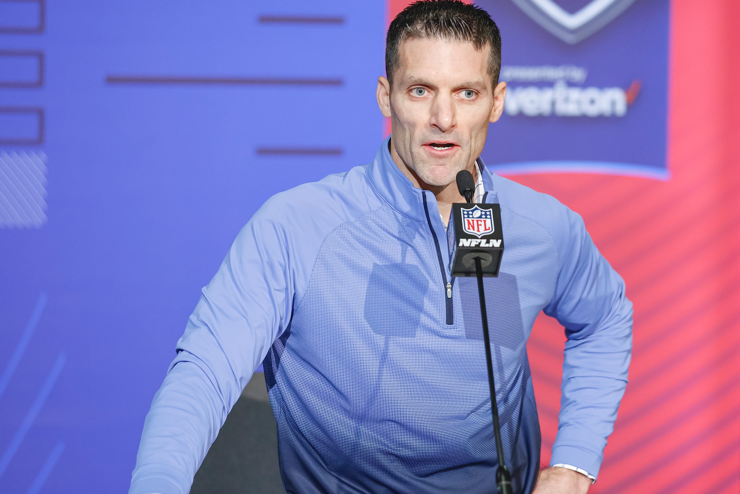 INDIANAPOLIS, IN - MAR 01: Nick Caserio, general manager of the Houston Texans speaks to reporters during the NFL Draft Combine at the Indiana Convention Center on March 1, 2022 in Indianapolis, Indiana. (Photo by Michael Hickey/Getty Images)