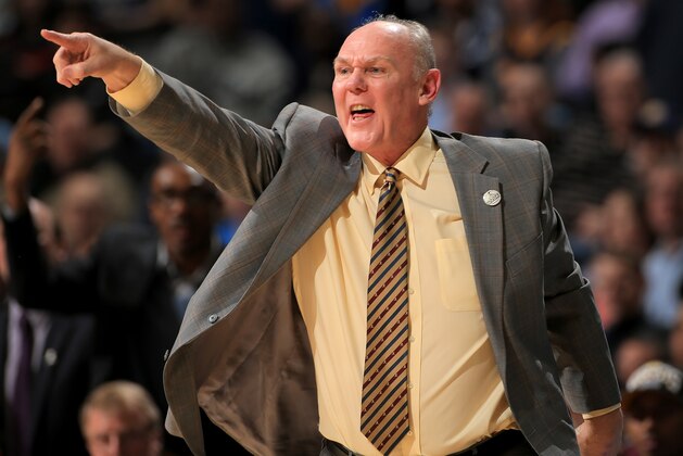 DENVER, CO - FEBRUARY 25:  Head coach George Karl of the Denver Nuggets leads his team against the Los Angeles Lakers at the Pepsi Center on February 25, 2013 in Denver, Colorado. The Nuggets defeated the Lakers 119-108. NOTE TO USER: User expressly acknowledges and agrees that, by downloading and or using this photograph, User is consenting to the terms and conditions of the Getty Images License Agreement.  (Photo by Doug Pensinger/Getty Images)