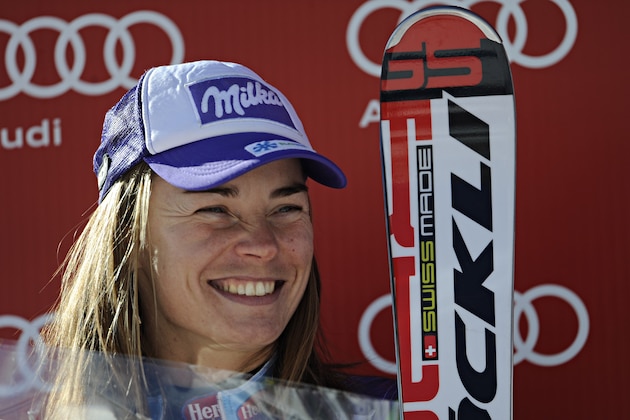 VAL D'ISERE, FRANCE - DECEMBER 21: (FRANCE OUT) Tina Maze of Slovenia takes 2nd place during the Audi FIS Alpine Ski World Cup Women's Downhill on December 21, 2013 in Val d'Isere, France. (Photo by Michel Cottin/Agence Zoom/Getty Images)