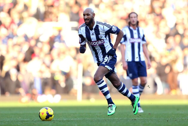 LONDON, ENGLAND - DECEMBER 28: Nicolas Anelka of West Brom on the ball during the Barclays Premier League match between West Ham United and West Bromwich Albion at Boleyn Ground on December 28, 2013 in London, England.  (Photo by Warren Little/Getty Images)