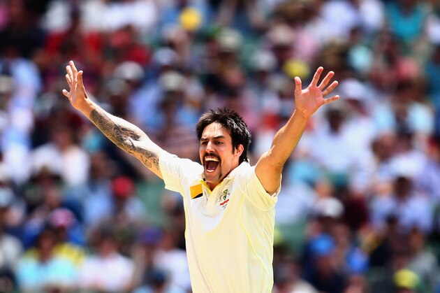 MELBOURNE, AUSTRALIA - DECEMBER 28: Mitchell Johnson of Australia celebrates after taking the wicket of Alastair Cook of England during day three of the Fourth Ashes Test Match between Australia and England at Melbourne Cricket Ground on December 28, 2013 in Melbourne, Australia.  (Photo by Ryan Pierse/Getty Images)