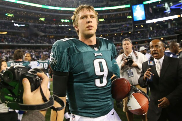 ARLINGTON, TX - DECEMBER 29: Nick Foles #9 of the Philadelphia Eagles looks on after their 24 to 22 win over the Dallas Cowboys at Cowboys Stadium on December 29, 2013 in Arlington, Texas. (Photo by Ronald Martinez/Getty Images) ARLINGTON, TX - DECEMBER 29: Nick Foles #9 of the Philadelphia Eagles looks on after their 24 to 22 win over the Dallas Cowboys at Cowboys Stadium on December 29, 2013 in Arlington, Texas. (Photo by Ronald Martinez/Getty Images)