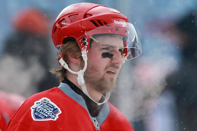 ANN ARBOR, MI - DECEMBER 31: Darren Helm #43 of the Detroit Red Wings skates during 2014 Bridgestone NHL Winter Classic team practice session on December 31, 2013 at Michigan Stadium in Ann Arbor, Michigan. (Photo by Dave Sandford/NHLI via Getty Images) ANN ARBOR, MI - DECEMBER 31: Darren Helm #43 of the Detroit Red Wings skates during 2014 Bridgestone NHL Winter Classic team practice session on December 31, 2013 at Michigan Stadium in Ann Arbor, Michigan. (Photo by Dave Sandford/NHLI via Getty Images)
