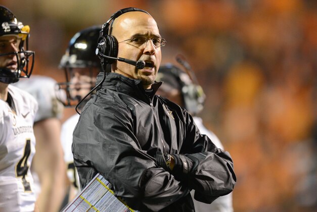 Nov 23, 2013; Knoxville, TN, USA; Vanderbilt Commodores head coach James Franklin during the game against the Tennessee Volunteers at Neyland Stadium. Vanderbilt won 14 to 10. Mandatory Credit: Randy Sartin-USA TODAY Sports