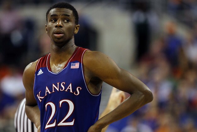 Dec 10, 2013; Gainesville, FL, USA; Kansas Jayhawks guard Andrew Wiggins (22) reacts against the Florida Gators during the second half at Stephen C. O'Connell Center. Florida Gators defeated the Kansas Jayhawks 67-61. Mandatory Credit: Kim Klement-USA TODAY Sports
