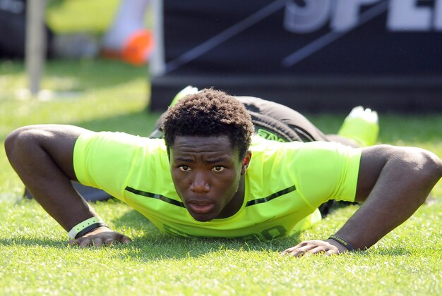 Jul 1, 2013; Beaverton, OR, USA; Speedy Noil does the powerball drill during the SPARQ Rating National Championship at Nike World Headquarters in Beaverton, Oregon on Monday July, 1, 2013. Mandatory Credit: Steve Dykes-USA TODAY Sports Jul 1, 2013; Beaverton, OR, USA; Speedy Noil does the powerball drill during the SPARQ Rating National Championship at Nike World Headquarters in Beaverton, Oregon on Monday July, 1, 2013. Mandatory Credit: Steve Dykes-USA TODAY Sports