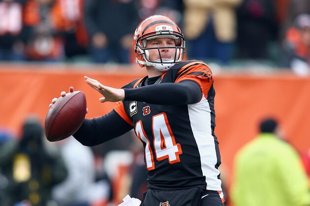 CINCINNATI, OH - DECEMBER 29:  Andy Dalton #14 of the Cincinnati Bengals throws a pass during the NFL game against the Baltimore Ravens  at Paul Brown Stadium on December 29, 2013 in Cincinnati, Ohio.  (Photo by Andy Lyons/Getty Images)