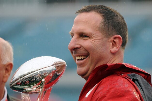 Jan 1, 2014; Jacksonville, FL, USA; Nebraska Cornhuskers head coach Bo Pelini with the trophy after the game against the Georgia Bulldogs at EverBank Field . Mandatory Credit: Melina Vastola-USA TODAY Sports