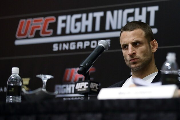 SINGAPORE - NOVEMBER 06:  Tarec 'Sponge' Saffiedine, UFC Welterweight Contender & Strikeforce champion attends the Ultimate Fighting Championship (UFC) press conference at Marina Bay Sands on November 6, 2013 in Singapore. The first ever UFC event in Southeast Asia will make its debut at the Marina Bay Sands on Saturday, Jan 4, 2014 and will feature a five round welterweight bout between two world class fighters - Jake 'The Juggernaught' Ellenberger and former Strikeforce champion Tarec 'Sponge' Saffiedine.  (Photo by Suhaimi Abdullah/Suhaimi Abdullah/Getty Images for SPO,UFC)