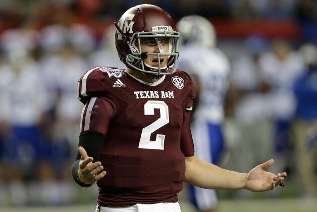 ATLANTA, GA - DECEMBER 31: Quarterback Johnny Manziel #2 of the Texas A&M Aggies argues a call during the the Chick-fil-A Bowl game against the Duke Blue Devils at the Georgia Dome on December 31, 2013 in Atlanta, Georgia. (Photo by Mike Zarrilli/Getty Images) ATLANTA, GA - DECEMBER 31: Quarterback Johnny Manziel #2 of the Texas A&M Aggies argues a call during the the Chick-fil-A Bowl game against the Duke Blue Devils at the Georgia Dome on December 31, 2013 in Atlanta, Georgia. (Photo by Mike Zarrilli/Getty Images)