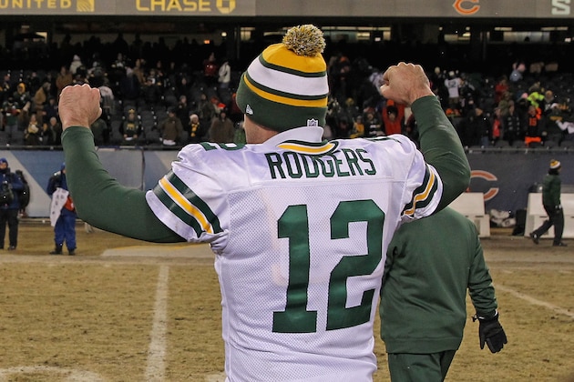 CHICAGO, IL - DECEMBER 29: Aaron Rodgers #12 of the Green Bay Packers celebrates after a win against the Chicago Bears at Soldier Field on December 29, 2013 in Chicago, Illinois. The Packers defeated the Bears 33-28. (Photo by Jonathan Daniel/Getty Images) CHICAGO, IL - DECEMBER 29: Aaron Rodgers #12 of the Green Bay Packers celebrates after a win against the Chicago Bears at Soldier Field on December 29, 2013 in Chicago, Illinois. The Packers defeated the Bears 33-28. (Photo by Jonathan Daniel/Getty Images)