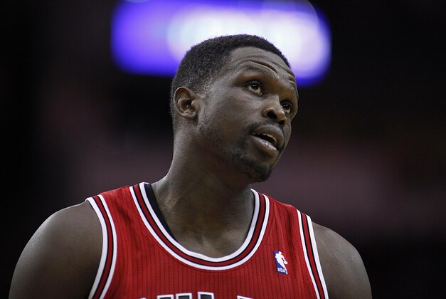 Dec 18, 2013; Houston, TX, USA; Chicago Bulls small forward Luol Deng (9) reacts to a play during the second quarter against the Houston Rockets at Toyota Center. Mandatory Credit: Andrew Richardson-USA TODAY Sports