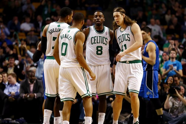 BOSTON, MA - NOVEMBER 11: The Boston Celtics huddle during a game against the Orlando Magic at the TD Garden on November 11, 2013 in Boston, Massachusetts. NOTE TO USER: User expressly acknowledges and agrees that, by downloading and/or using this photograph, user is consenting to the terms and conditions of the Getty Images License Agreement.  (Photo by Alex Trautwig/Getty Images)