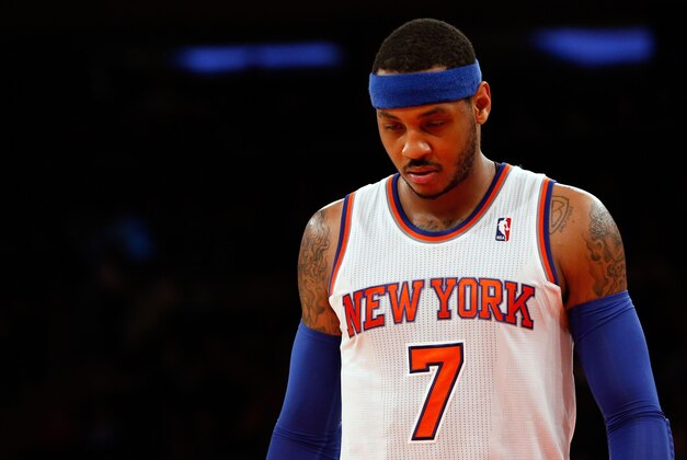 Dec 21, 2013; New York, NY, USA;  New York Knicks small forward Carmelo Anthony (7) during the fourth quarter against the Memphis Grizzlies at Madison Square Garden. Memphis Grizzlies won 95-87.  Mandatory Credit: Anthony Gruppuso-USA TODAY Sports
