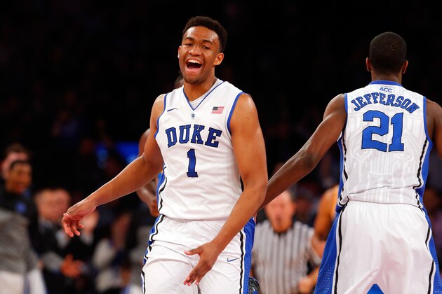 NEW YORK, NY - DECEMBER 19:  Jabari Parker #1 of the Duke Blue Devils reacts after scoring a basket in the second half against the UCLA Bruins during the CARQUEST Auto Parts Classic on December 19, 2013 at Madison Square Garden in New York City.  (Photo by Jim McIsaac/Getty Images)