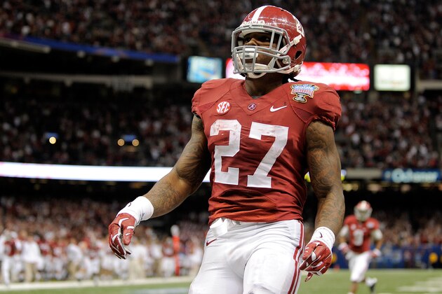 NEW ORLEANS, LA - JANUARY 02:  Derrick Henry #27 of the Alabama Crimson Tide celebrates a touchdown against the Oklahoma Sooners during the Allstate Sugar Bowl at the Mercedes-Benz Superdome on January 2, 2014 in New Orleans, Louisiana.  (Photo by Stacy Revere/Getty Images)