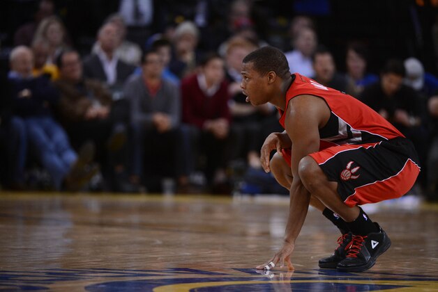 December 3, 2013; Oakland, CA, USA; Toronto Raptors point guard Kyle Lowry (7) looks on during the fourth quarter against the Golden State Warriors at Oracle Arena. The Warriors defeated the Raptors 112-103. Mandatory Credit: Kyle Terada-USA TODAY Sports
