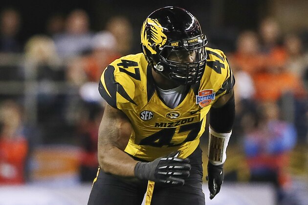 Jan 3, 2014; Arlington, TX, USA; Missouri Tigers defensive lineman Kony Ealy (47) during the game against the Oklahoma State Cowboys in the 2014 Cotton Bowl at AT&T Stadium. Missouri won 41-31. Mandatory Credit: Kevin Jairaj-USA TODAY Sports