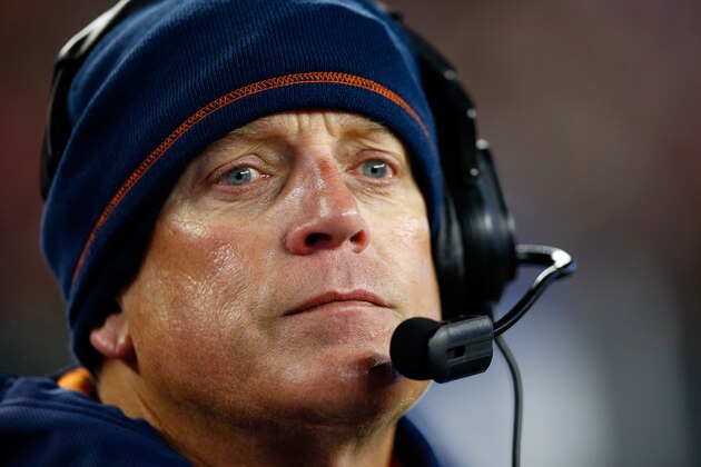 FOXBORO, MA - NOVEMBER 24:  Interim head coach Jack Del Rio of the Denver Broncos looks on during a game against the New England Patriots at Gillette Stadium on November 24, 2013 in Foxboro, Massachusetts.  (Photo by Jared Wickerham/Getty Images)
