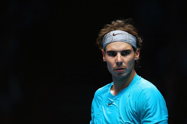 LONDON, ENGLAND - NOVEMBER 11:  Rafael Nadal of Spain looks on in his men's singles final match against Novak Djokovic of Serbia during day eight of the Barclays ATP World Tour Finals at O2 Arena on November 11, 2013 in London, England.  (Photo by Jan Kruger/Getty Images)
