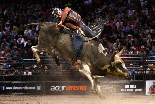 SYDNEY, AUSTRALIA - JULY 09:  Luke Snyder of the USA rides in the final during the 2011 PBR Australian Cup Series Final at Acer Arena on July 9, 2011 in Sydney, Australia.  (Photo by Ryan Pierse/Getty Images)