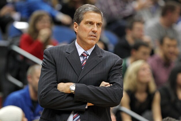 Dec 27, 2013; Minneapolis, MN, USA; Washington Wizards head coach Randy Wittman against the Minnesota Timberwolves at Target Center. The Timberwolves defeated the Washington Wizards 120-98. Mandatory Credit: Brace Hemmelgarn-USA TODAY Sports