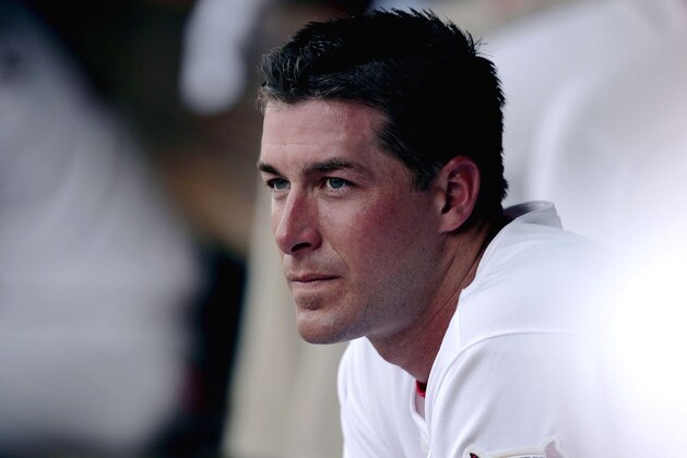 ST. LOUIS - JUNE 3:  Starting pitcher Mark Mulder #30 of the St. Louis Cardinals sits in the dugout between innings against the Chicago Cubs at Busch Stadium on June 3, 2006 in St. Louis, Missouri. The Cubs defeated the Cards 8-5.  (Photo by Dilip Vishwanat/Getty Images)