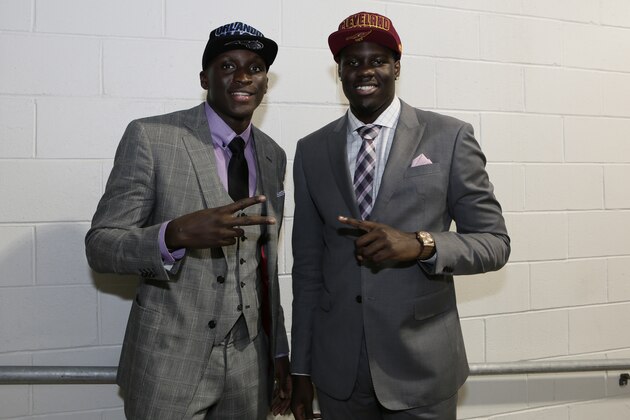 NEW YORK, NY - JUNE 27:  The number 1 pick of the Cleveland Cavaliers Anthony Bennett and the number 2 pick of Orlando Magic Victor Oladipo pose for a picture during the 2013 NBA Draft at the Barclays Center on June 27, 2013 in the Brooklyn borough of New York City. NOTE TO USER: User expressly acknowledges and agrees that, by downloading and/or using this photograph, user is consenting to the terms and conditions of the Getty Images License Agreement. Mandatory Copyright Notice: Copyright 2013 NBAE (Photo by Steve Freeman/NBAE via Getty Images)