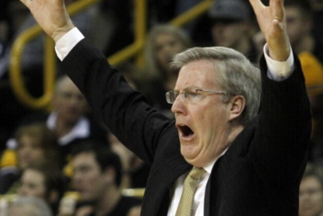 IOWA CITY, IA - DECEMBER 3:  Head coach Fran McCaffery of the Iowa Hawkeyes yells during the second half against the Notre Dame Fighting Irish on December 3, 2013 at Carver-Hawkeye Arena in Iowa City, Iowa. (Photo by Matthew Holst/Getty Images)