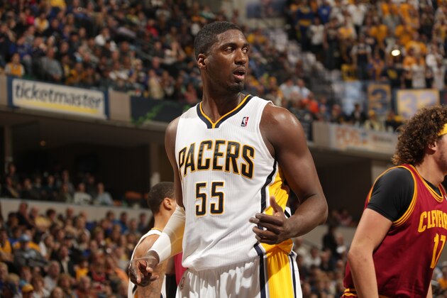 INDIANAPOLIS - DECEMBER 31: Roy Hibbert #55 of the Indiana Pacers looks on against the Cleveland Cavaliers at Bankers Life Fieldhouse on December 28, 2013 in Indianapolis, Indiana.  NOTE TO USER: User expressly acknowledges and agrees that, by downloading and or using this Photograph, user is consenting to the terms and condition of the Getty Images License Agreement. Mandatory Copyright Notice: 2013 NBAE  (Photo by Ron Hoskins/NBAE via Getty Images)