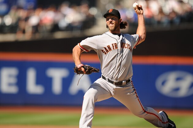 NEW YORK, NY - SEPTEMBER 19:  Madison Bumgarner #40 of the San Francisco Giants throws a pitch during the first inning against the New York Mets at Citi Field on September 19, 2013 in New York City.  (Photo by Maddie Meyer/Getty Images)