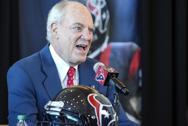 Jan 3, 2014; Houston, TX, USA; Houston Texans owner Bob McNair talks during a press conference to announce Bill O'Brien as the Texans new head coach at Reliant Stadium. Mandatory Credit: Troy Taormina-USA TODAY Sports