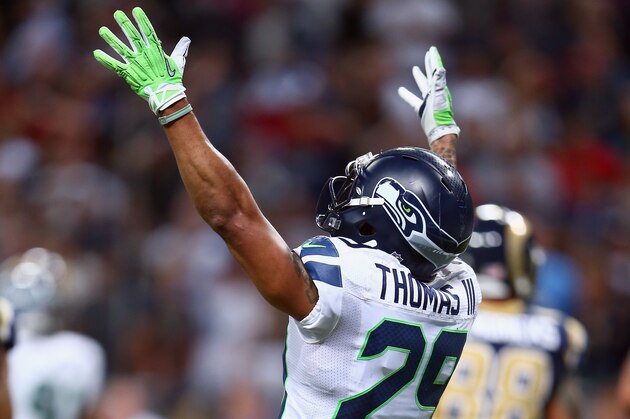 ST LOUIS, MO - OCTOBER 28: Earl Thomas #29 of the Seattle Seahawks celebrates after the 14-9 victory over the the St. Louis Rams at Edward Jones Dome on October 28, 2013 in St Louis, Missouri.  (Photo by Andy Lyons/Getty Images)